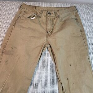 Levis 514 Jeans‎ Mens 32x34 Beige Straight Leg Denim Distressed Workwear Pants